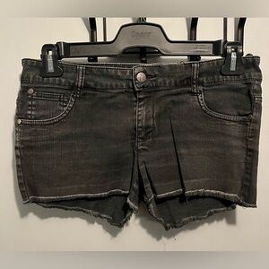 EUC faded black and wine coloured denim short shorts